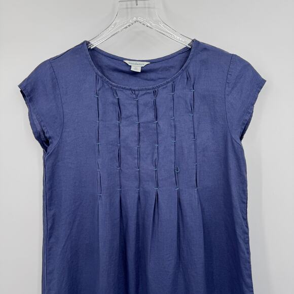 Sundance Viv Day 100% linen dress XS pintuck pleated shift midi periwinkle blue - Picture 3 of 8